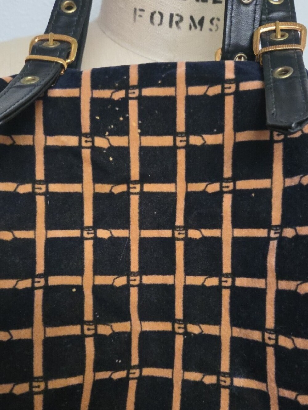 Black and Tan Grid Shoulder Bag with Leather Handles - Picture 2 of 5